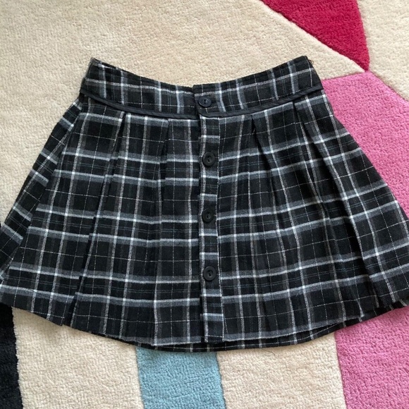 Vintage Honigman Schoolgirl Pleated Black Grey Plaid Button Front Miniskirt XS 0 - Picture 2 of 6